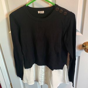 Maison Jules Long Sleeve Sweater over White Blouse Shirt. Size Medium.